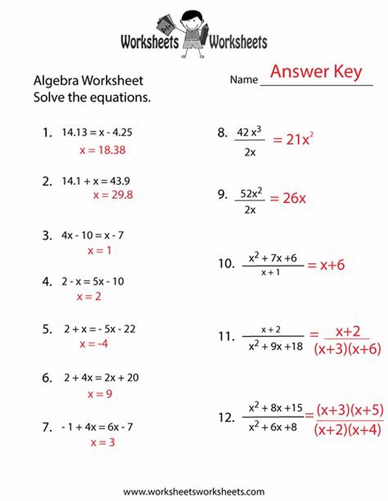 Free Printable Algebra Worksheets With Answer Key
