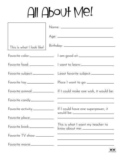Free Printable All About Me Worksheet For Adults