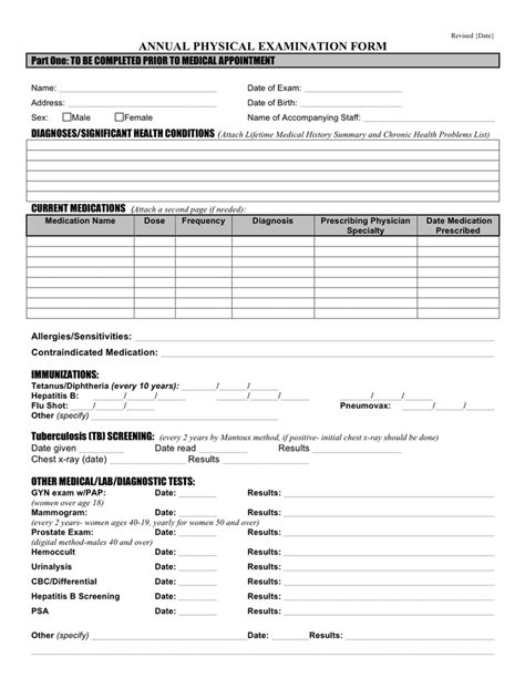Free Printable Annual Physical Exam Form
