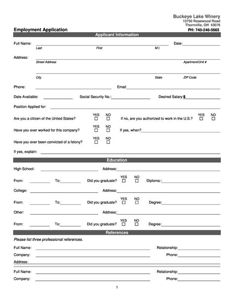 Free Printable Application For Employment