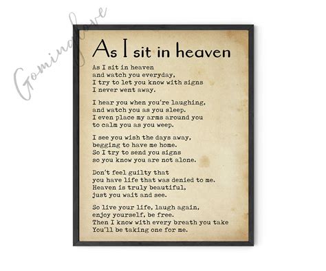Free Printable As I Sit In Heaven Poem