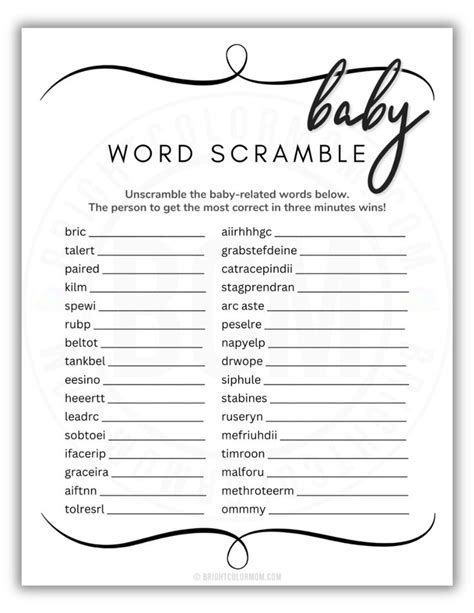 Free Printable Baby Shower Word Scramble In Spanish