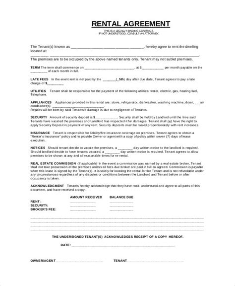 Free Printable Basic Rental Agreement Word