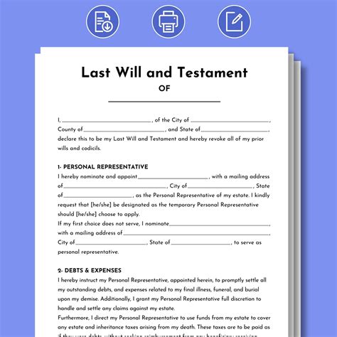 Free Printable Basic Simple Last Will And Testament