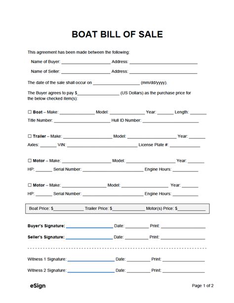 Free Printable Bill Of Sale For Boat