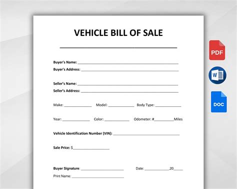Free Printable Bill Sale Vehicle