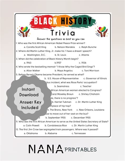 Free Printable Black History Trivia Questions And Answers