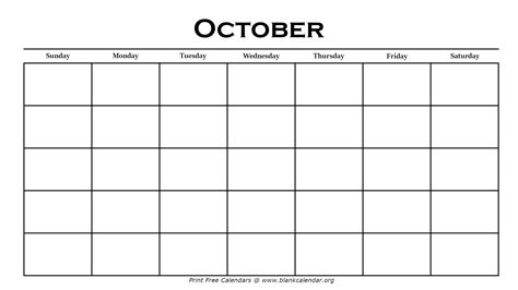 Free Printable Blank October Calendar