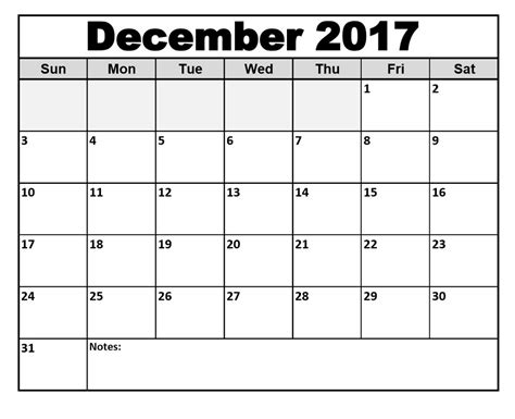 Free Printable Calendar For December 2017 With Notes