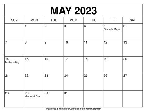 Free Printable Calendar May