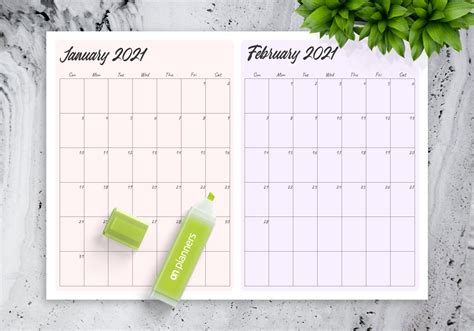 Free Printable Calendar Two Pages Per Month Vertical