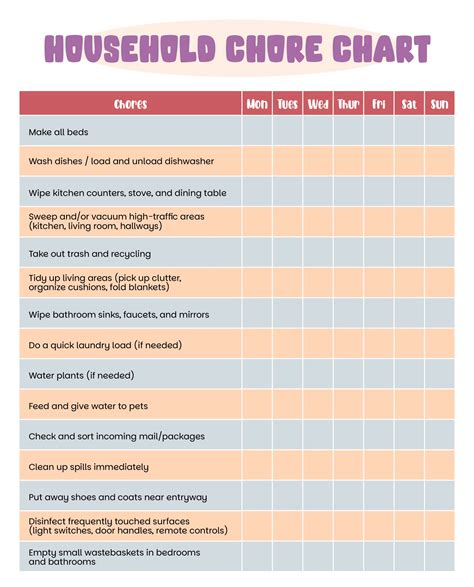 Free Printable Chore List For Adults