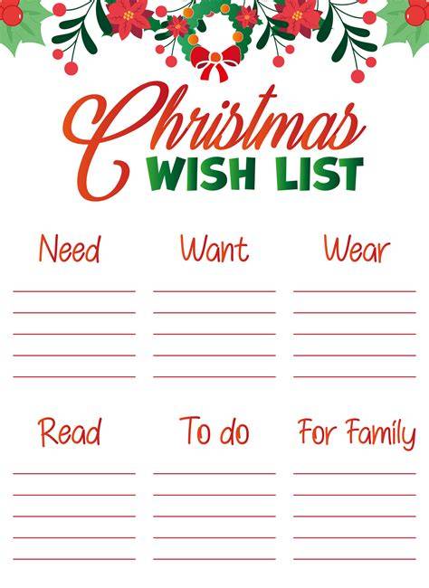 Free Printable Christmas Wish List For Kids