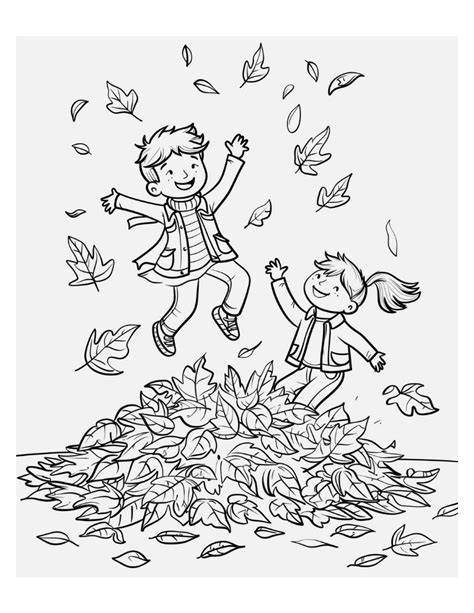 Free Printable Coloring Sheets Boy Playing In The Leaves