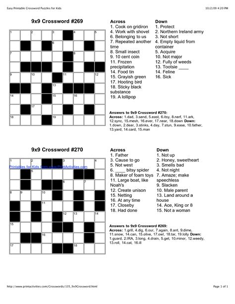 Free Printable Crossword Puzzles With Answers