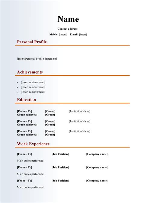 Free Printable Curriculum Vitae Template