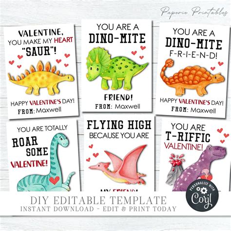 Free Printable Dinosaur Valentine Cards
