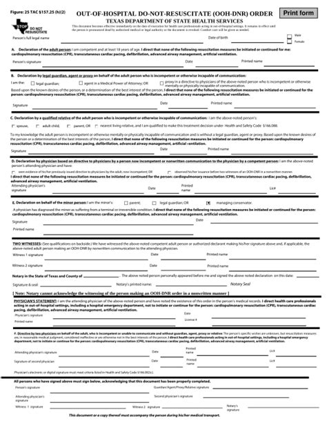 Free Printable Dnr Form Texas