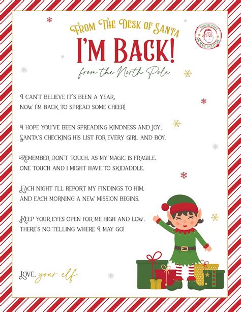 Free Printable Elf On The Shelf Letter Im Back