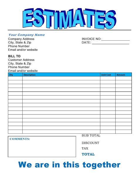 Free Printable Estimate Templates