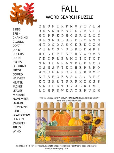 Free Printable Fall Word Search Puzzles