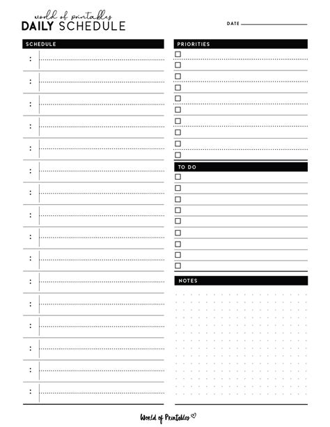 Free Printable Fill-in On Computer Daily Schedule