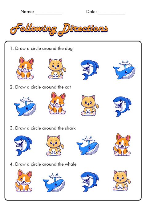 Free Printable Following Directions Activity For First Grade
