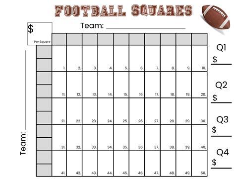 Free Printable Football Squares 50