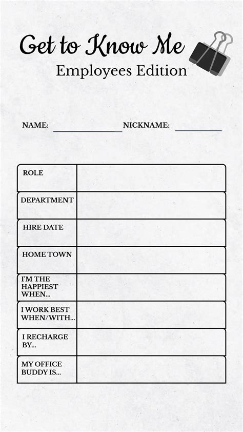 Free Printable Get To Know Your Employees Form