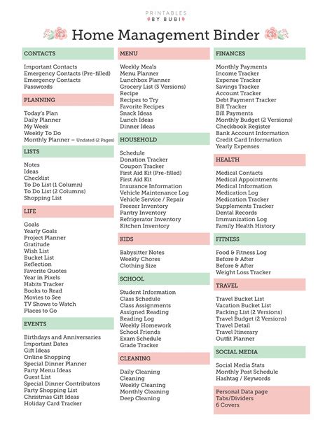Free Printable Home Management Binder