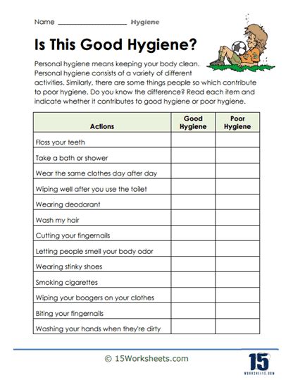 Free Printable Hygiene Worksheets