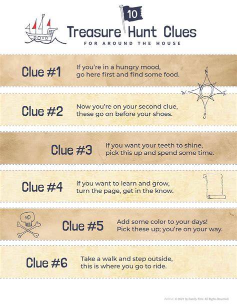 Free Printable Indoor Treasure Hunt Clues With Answers