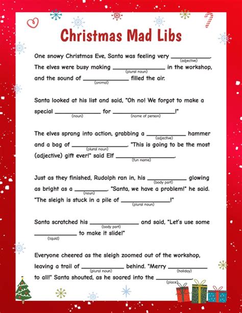 Free Printable Mad Libs Christmas