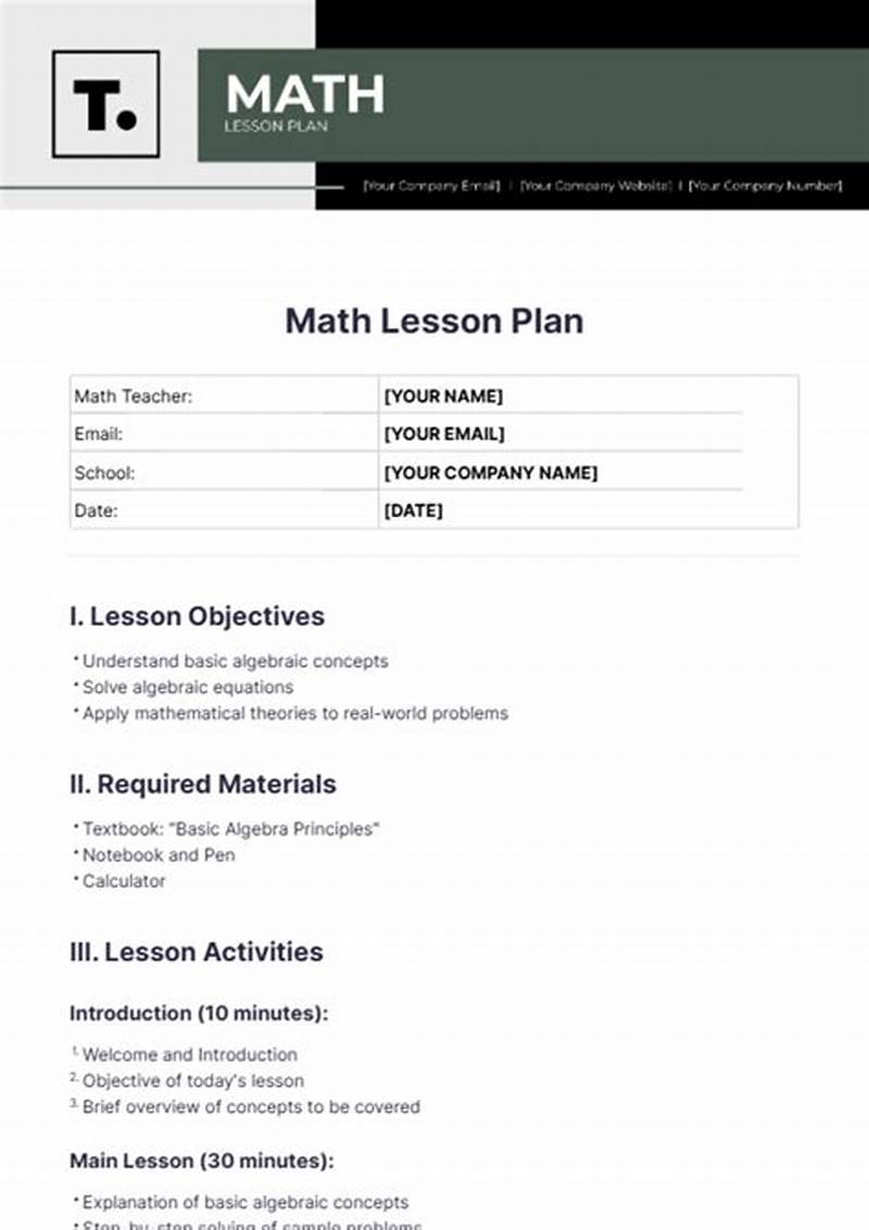Free Printable Math Lesson Plan Template