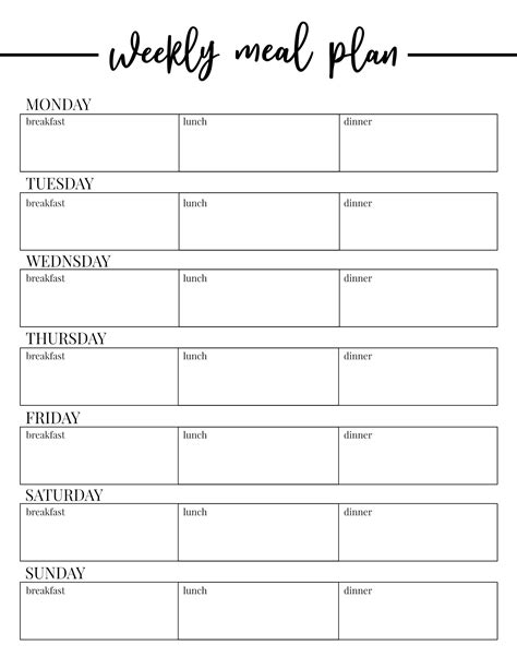 Free Printable Meal Plan Template