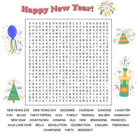 Free Printable New Years Word Search