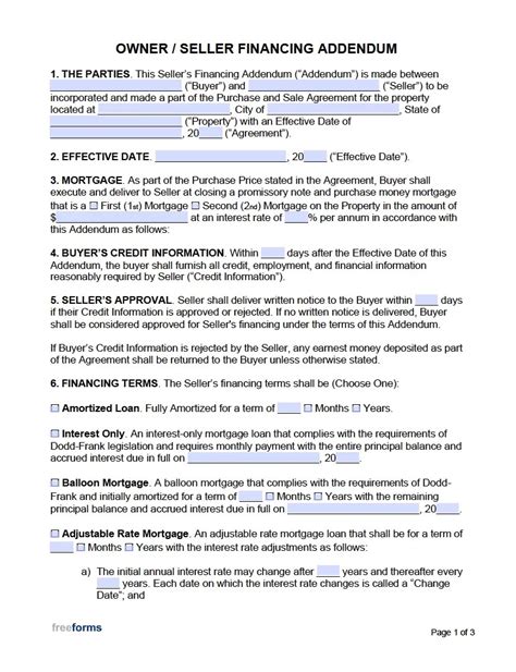 Free Printable Owner Financing Contract