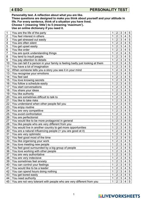 Free Printable Personality Test