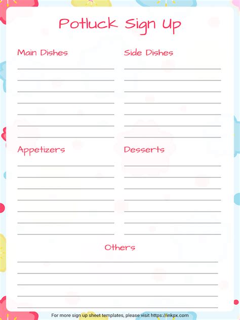 Free Printable Potluck Sign Up Sheet Template Word