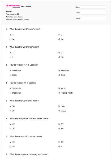 Free Printable Spanish Sheets For 5 Th Grade