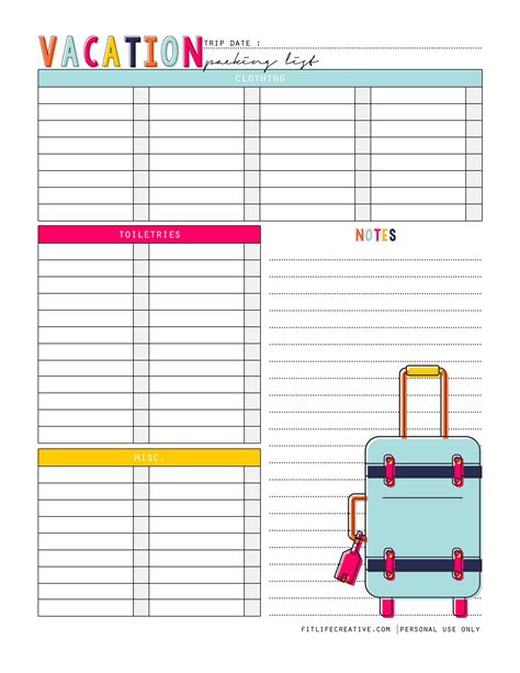 Free Printable Vacation Planner
