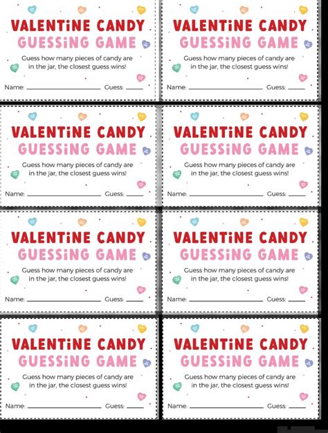Free Printable Valentines Bowl And Candy Card Game