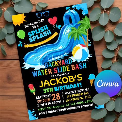 Free Printable Water Slide Birthday Party Invitations