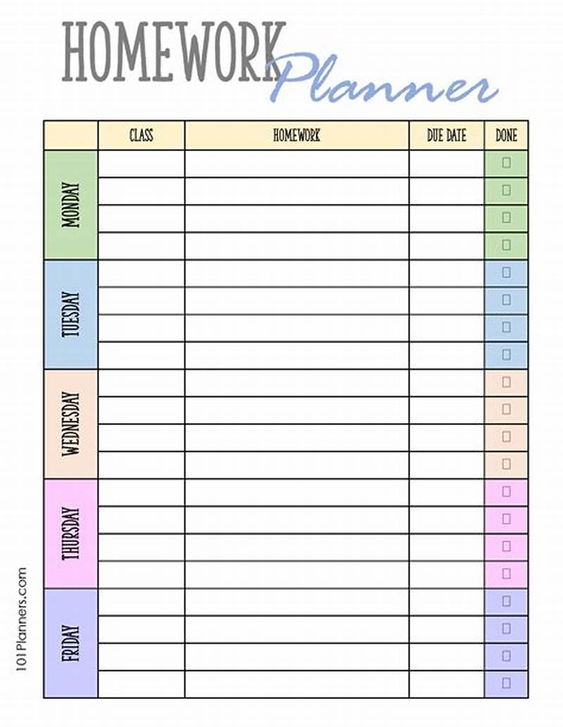 Free Printable Weekly Homework Planner