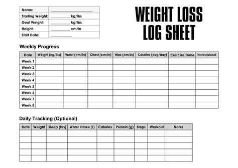 Free Printable Weight Loss Log Sheet