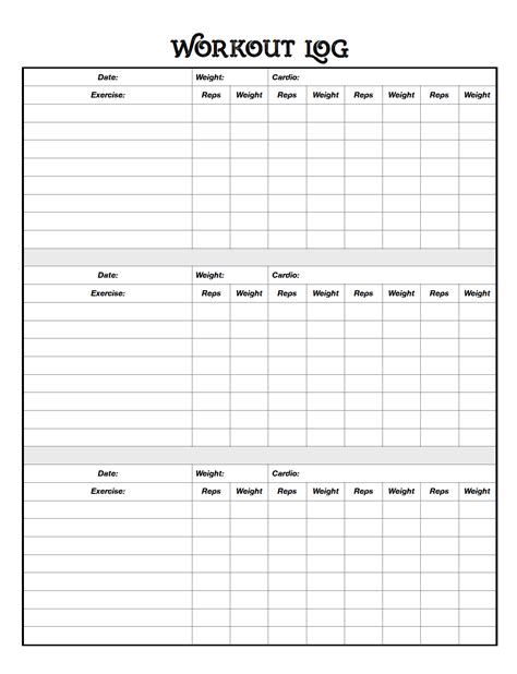 Free Printable Workout Log