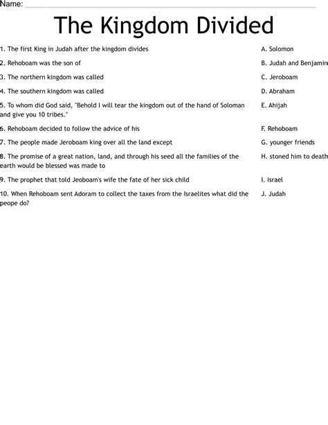 Free Printable Worksheet God's Nation Divides For Kids