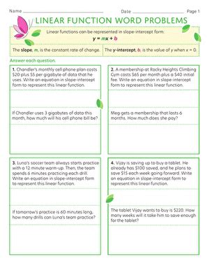 Free Printable Worksheets Graphing Linear Function Word Problems