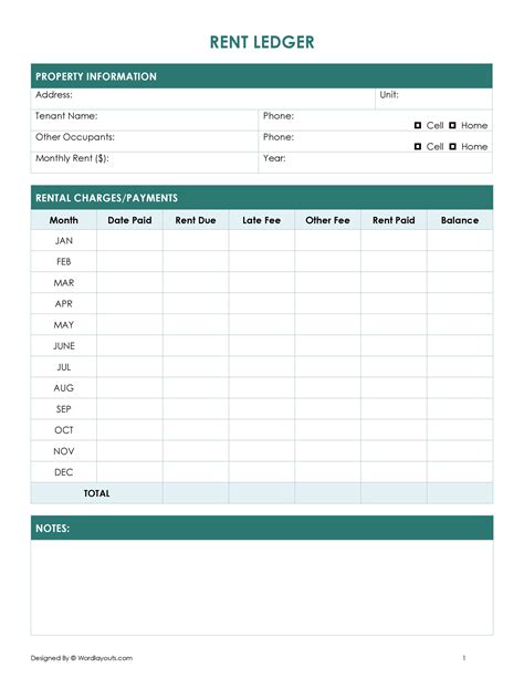 Free Rent Ledger Template