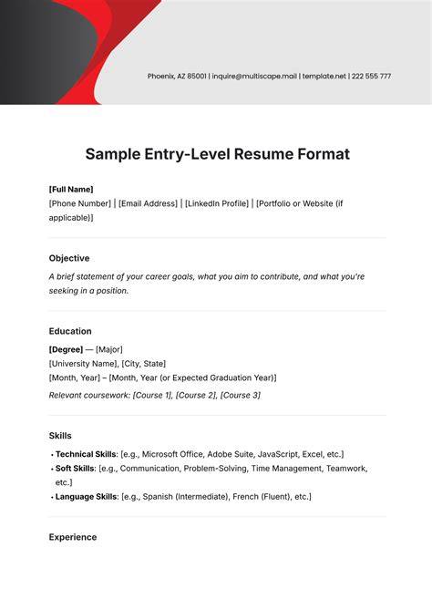 Free Resume Templates Entry Level